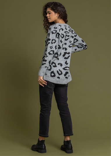 Roman Grey Jacquard Animal Print Jumper