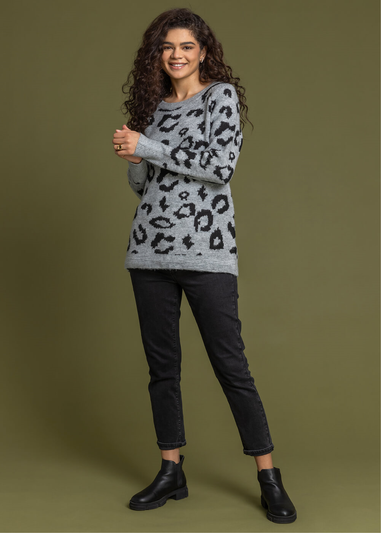 Roman Grey Jacquard Animal Print Jumper