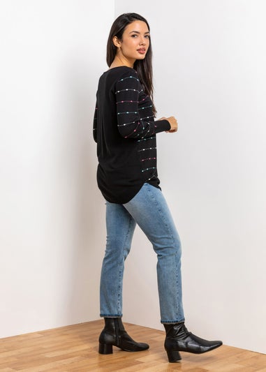 Roman Black Bobble Knit Zip Detail V-Neck Jumper