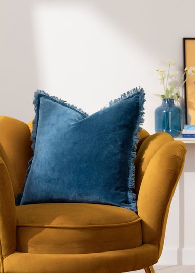 furn. Gracie Velvet Fringed Filled Cushion (45cm x 45cm x 8cm)