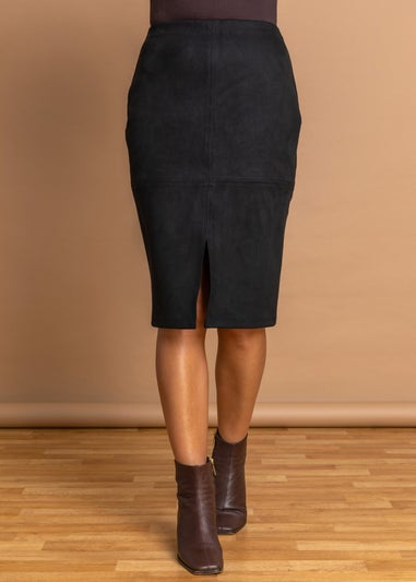 Roman Black Suedette Stretch Pencil Skirt