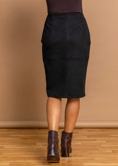 Roman Black Suedette Stretch Pencil Skirt