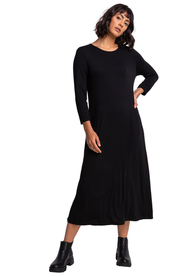 Roman Black Pocket Jersey Midi Dress