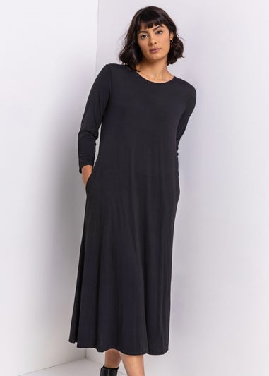 Roman Black Pocket Jersey Midi Dress