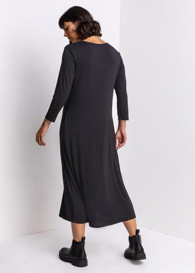 Roman Black Pocket Jersey Midi Dress