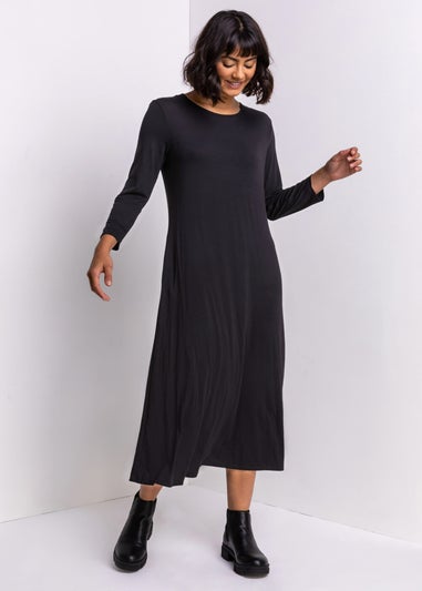 Roman Black Pocket Jersey Midi Dress