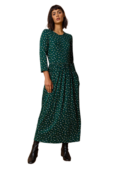 Roman Dark Green Ditsy Floral Print Midi Dress