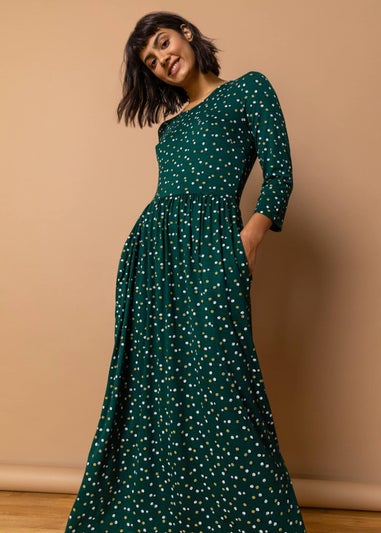 Roman Dark Green Ditsy Floral Print Midi Dress