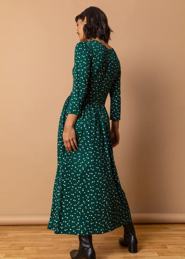 Roman Dark Green Ditsy Floral Print Midi Dress