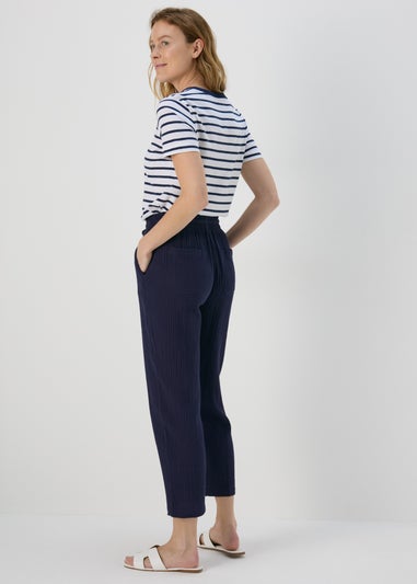 Navy Double Cloth Tapered Trousers