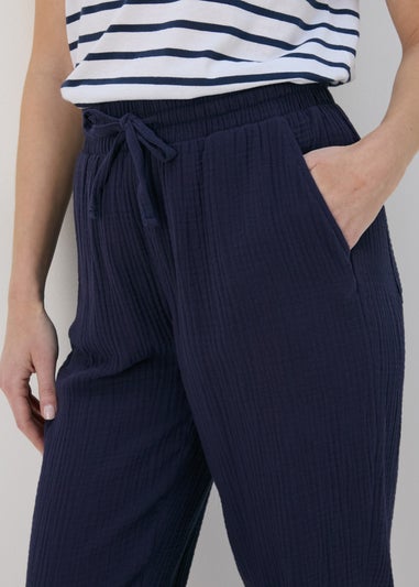 Navy Double Cloth Tapered Trousers