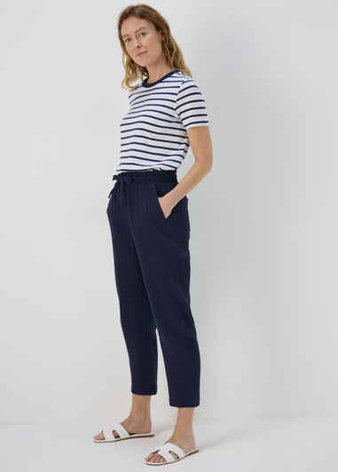 Navy Double Cloth Tapered Trousers