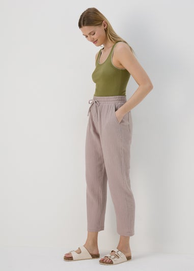 Taupe Double Cloth Crop Trousers