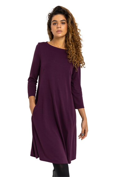 Roman Purple A-Line Pocket Detail Swing Dress