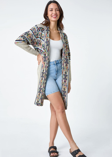Roman Natural Nordic Patterned Longline Cardigan