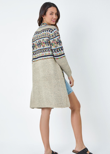 Roman Natural Nordic Patterned Longline Cardigan