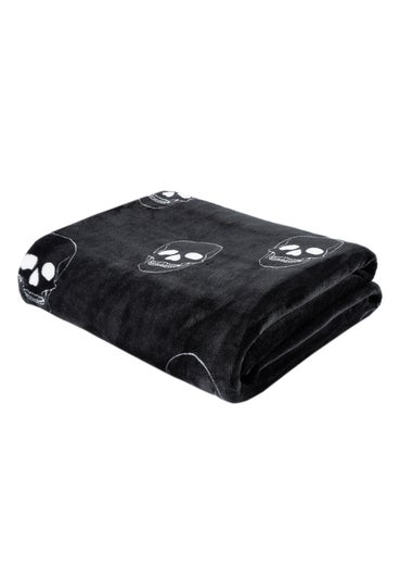 Catherine Lansfield Skulls Cosy Fleece 130x170cm Blanket Throw Grey