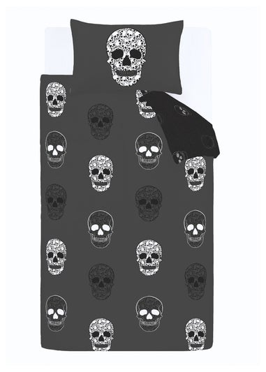 Catherine Lansfield Skulls Reversible Duvet Cover Set Grey