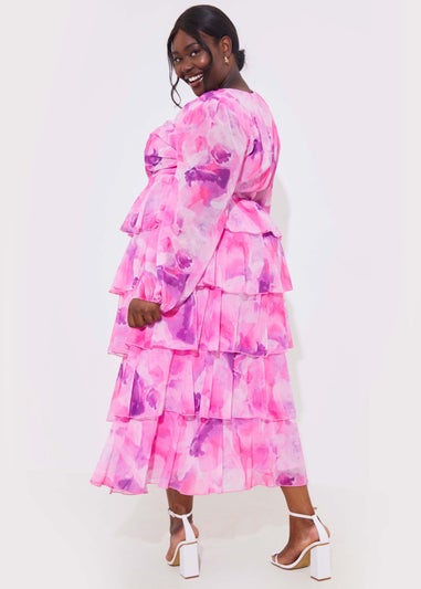 In The Style Jac Jossa Pink Floral Print Frill Maxi Dress