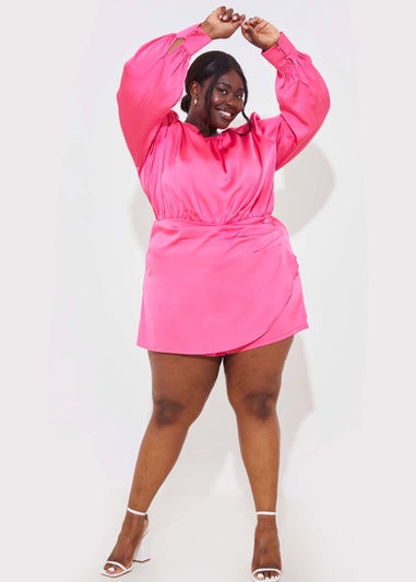 In The Style Jac Jossa Pink Drape Skort Playsuit