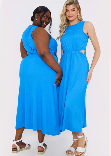 In The Style Blue Textured Cut Out Maxi Dress