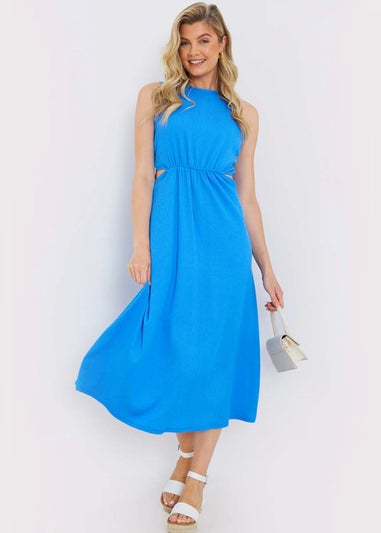 In The Style Blue Textured Cut Out Maxi Dress