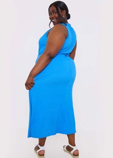 In The Style Blue Textured Cut Out Maxi Dress