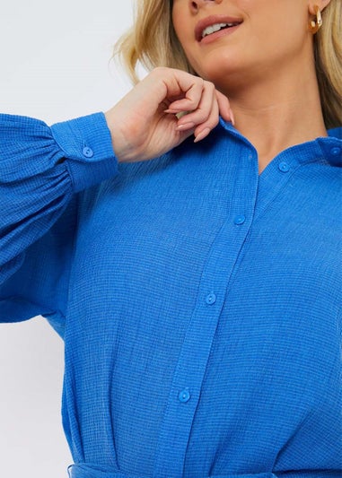 In The Style Blue Textured Shirt Dress