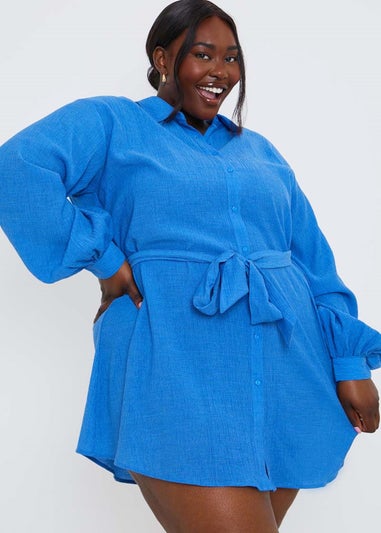 In The Style Blue Textured Shirt Dress