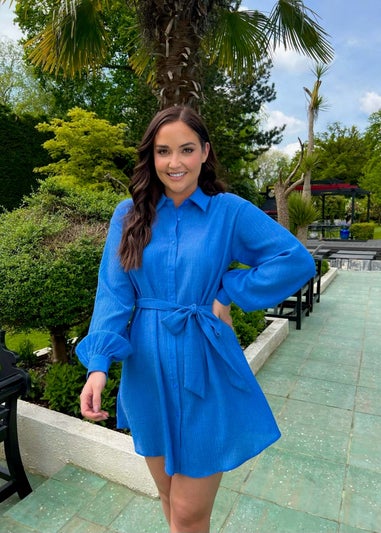 In The Style Blue Textured Shirt Dress