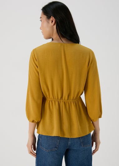 Mustard Tie Detail V Neck Blouse Top