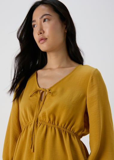 Mustard Tie Detail V Neck Blouse Top