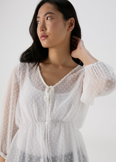 White Dobby V Neck Blouse