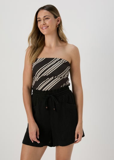 Black Mono Stripe Bandeau Top