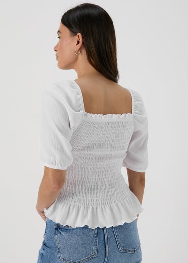 White Plain Shirred Top