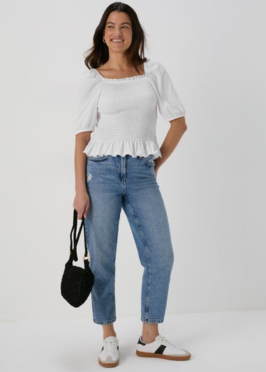 White Plain Shirred Top