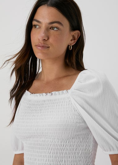 White Plain Shirred Top