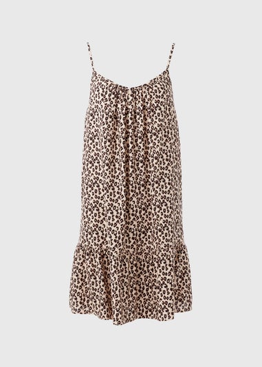 Papaya Petite Brown Leopard Print Viscose Mini Cami Dress