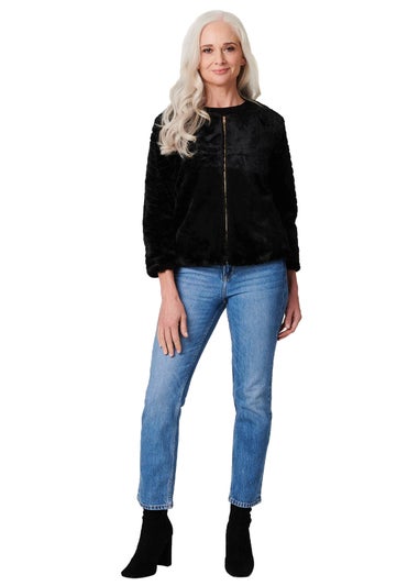 Izabel London Black Faux Fur Bomber Jacket