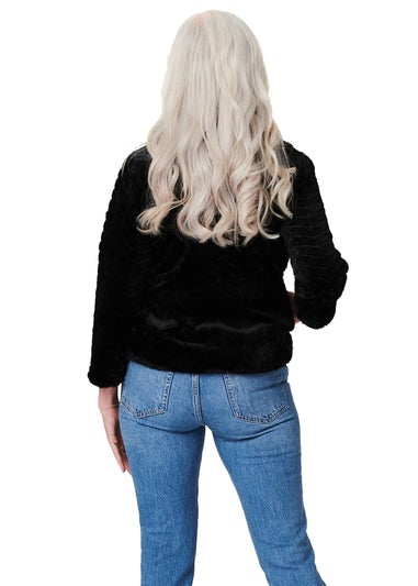 Izabel London Black Faux Fur Bomber Jacket