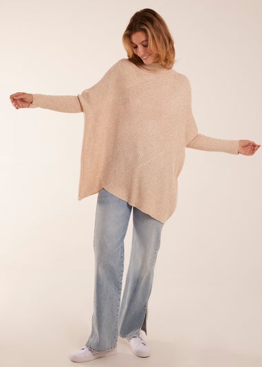 Blue Vanilla Ribbed Cross Over High Neck Jumper