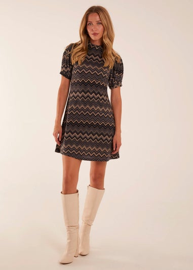 Blue Vanilla Zig Zag Printed Smock Mini Dress