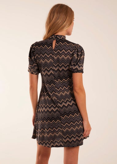 Blue Vanilla Zig Zag Printed Smock Mini Dress