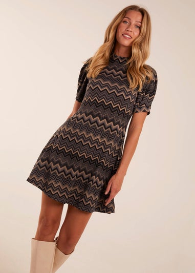 Blue Vanilla Zig Zag Printed Smock Mini Dress