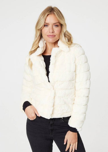 Izabel London White Faux Fur Cropped Jacket