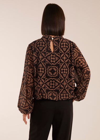 Blue Vanilla High Neck Baroque Blouse