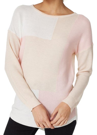 Izabel London Pink Colour Block Slouchy Knit Jumper