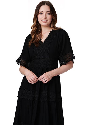 Izabel London Black Short Sleeve Crochet Maxi Dress