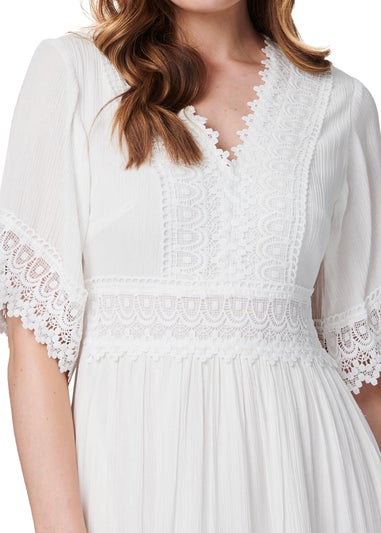 Izabel London White Short Sleeve Crochet Maxi Dress