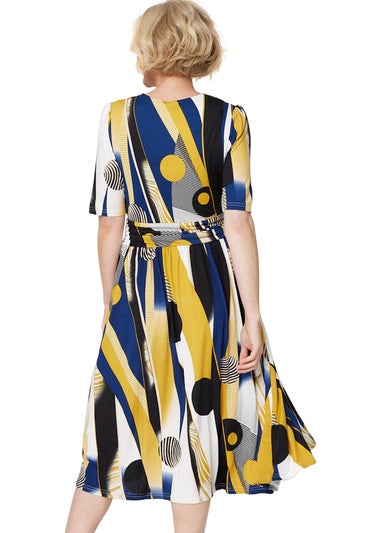 Izabel London Mustard Printed Wrap Front Midi Dress